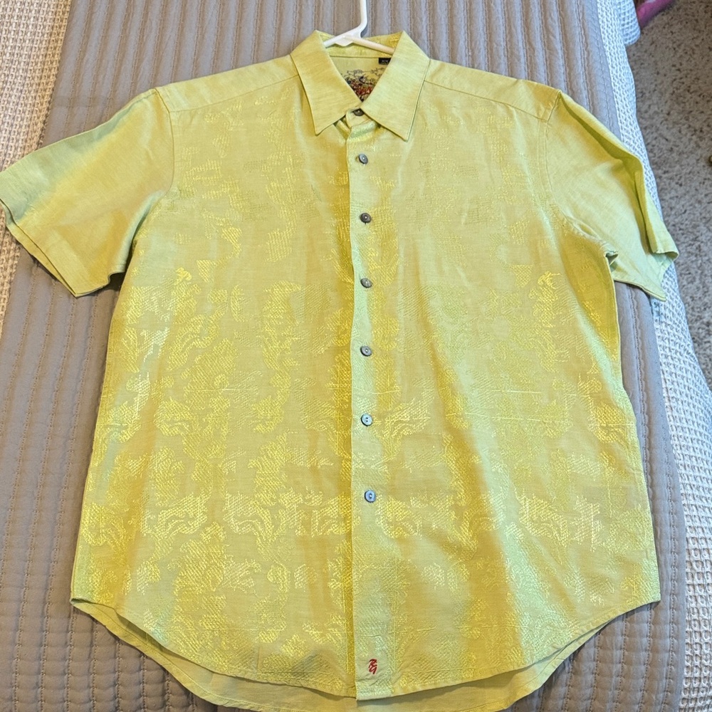 Robert Graham Men's Short-Sleeve Button-Up Shirt in Yellow - Sz Medium